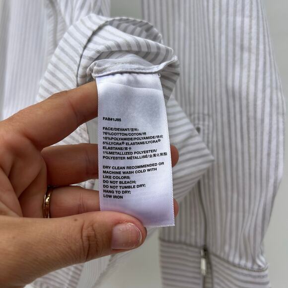 Lafayette 148 Connor Structured Zip Blouse Sparkle Stripe White Festive 4 - Picture 8 of 9